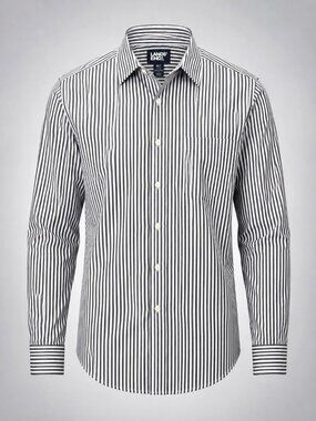 Lands End Mens M/T Tall 38-40 Dress Shirt Black White Button Down Traditional